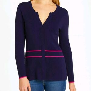 Carolina Herrera Womens Top Knit Navy Magenta Luxury Chic Preppy Old Money